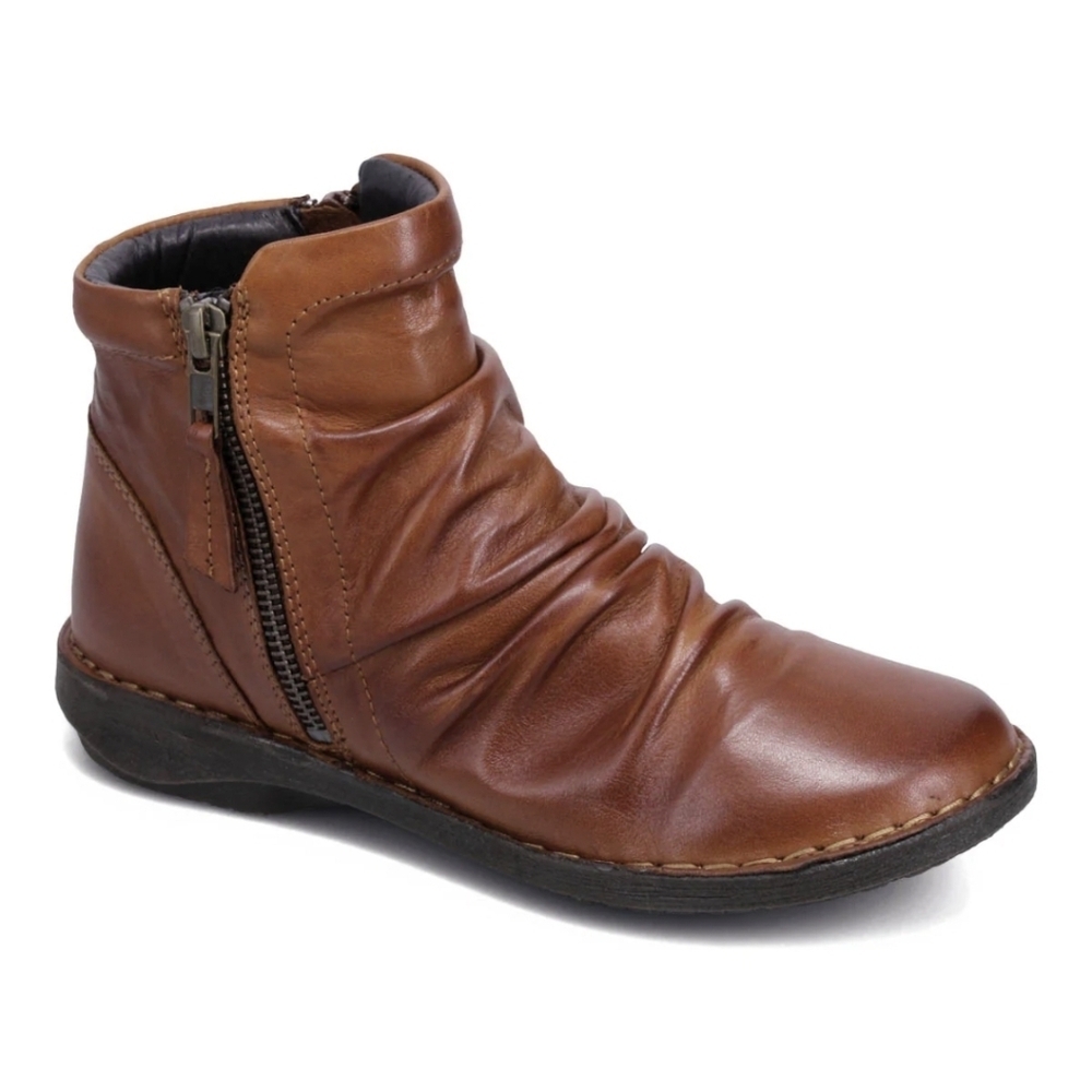 Miz Mooz Brown Leather Ruched Zip-up "Pleasant" Ankle Boots (EU 38/US 7.5-8)